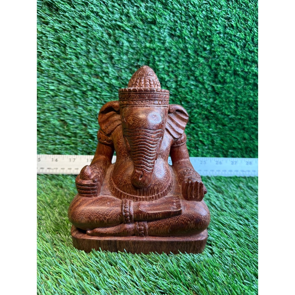 Artisans Angkor Hand Carved Wood Ganesha Statue Seated Hindu Deity Cambodia 5.5"